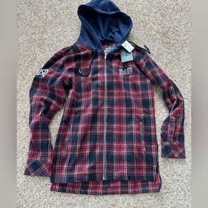 NWT RawGear Men’s Small Plaid Flannel Zip Up Hoodie Jacket